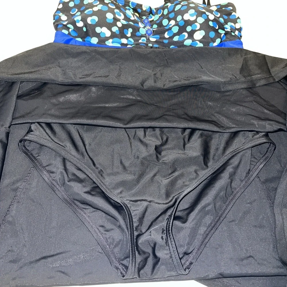 Ulla Popken Size 12 Swimsuit‎ Swim Dress Black | Blue Print with Bead Accents